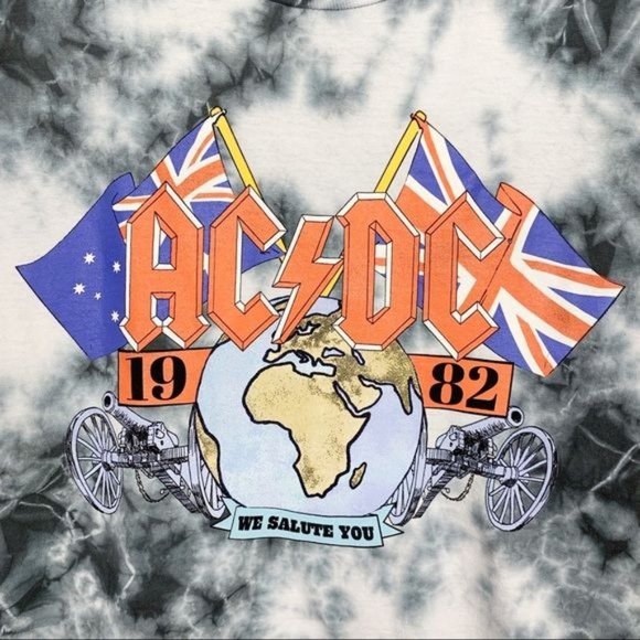 NWT Official AC/DC 1982‎ 'We Salute You' Tie Dye Graphic Band Tee Sz L - Picture 4 of 4